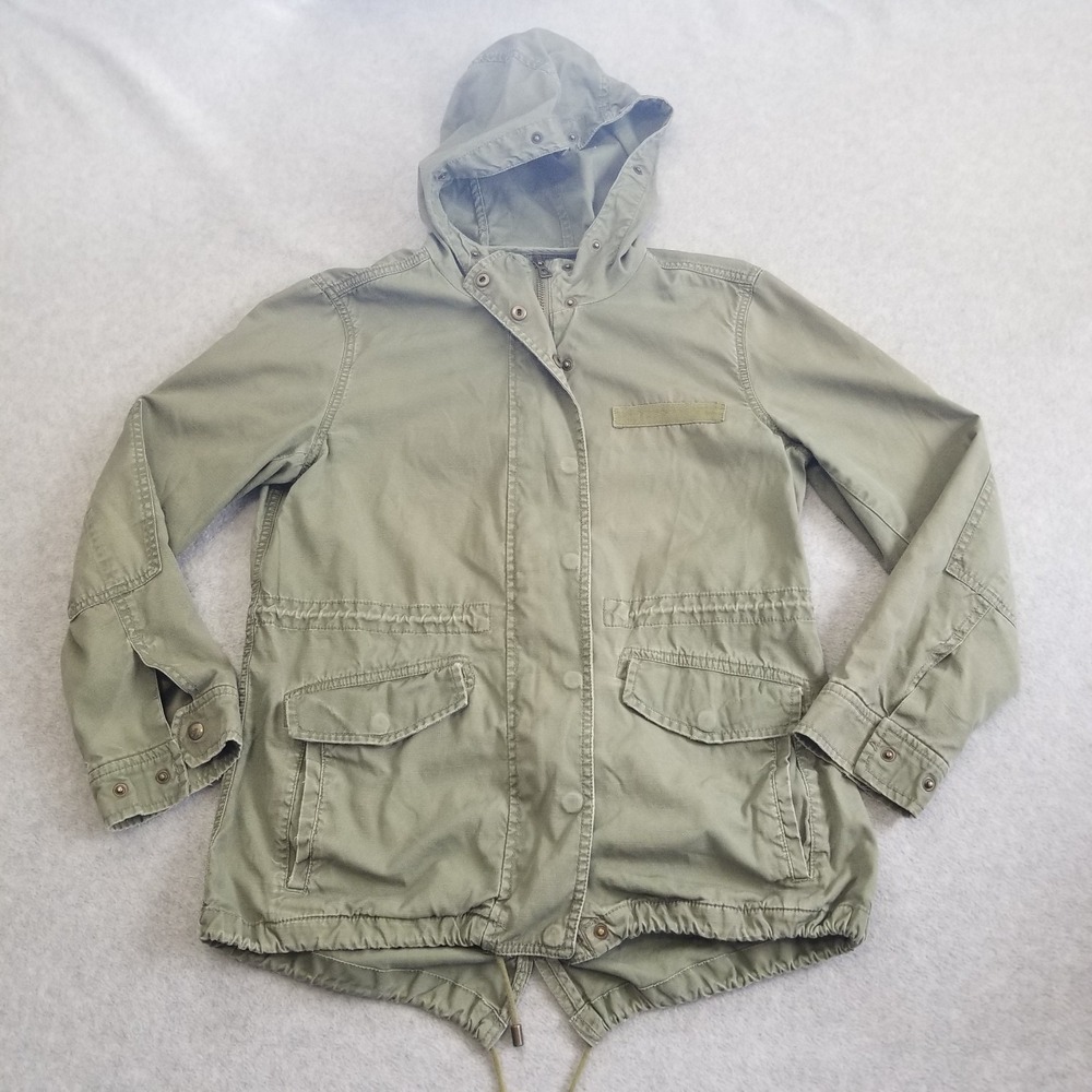 Gap Jacket Womens Small Green Military Fishtail Parka Hooded Zip Utility Coat